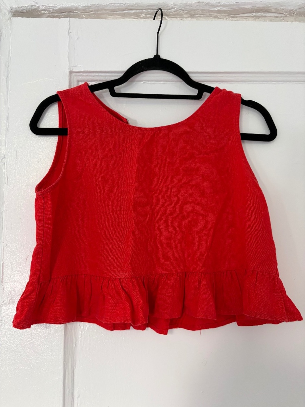Red linen crop top with ruffles